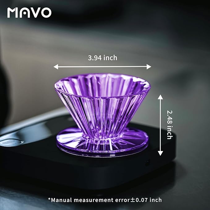 MAVO Pour Over Coffee Dripper, Detachable Hand Drip Brewer, Pour Over Coffee Maker, Compatible with V01 Paper Filters & Wave Filter 155, Purple