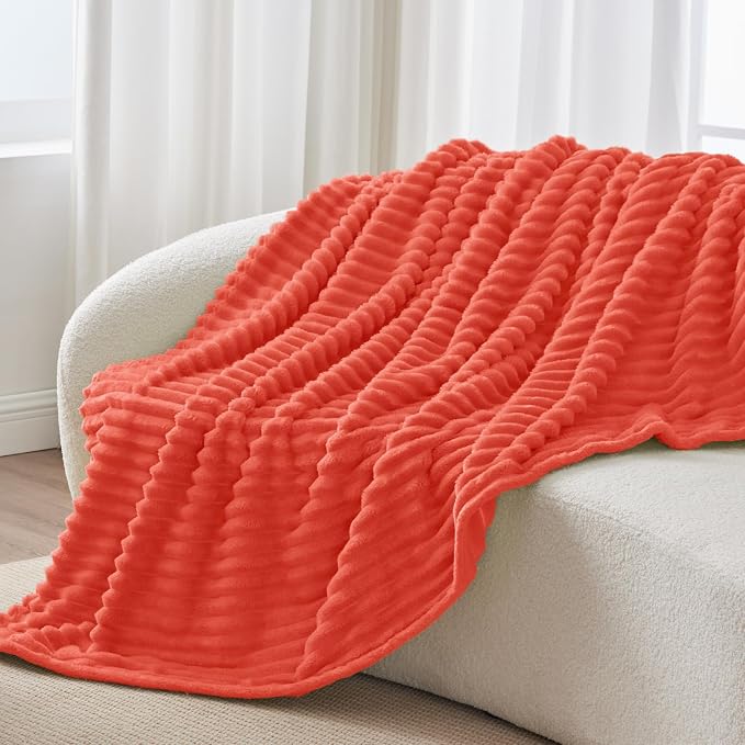 BEDELITE Ribbed Twin Blanket for Couch & Bed, Coral Red, Warm Yet Lightweight - Image 8