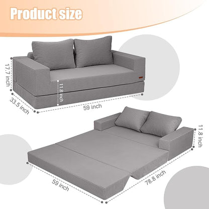 COMAX Convertible Sofa Bed Queen, Corduroy Folding Floor Couch Pull Out Couch - Image 2