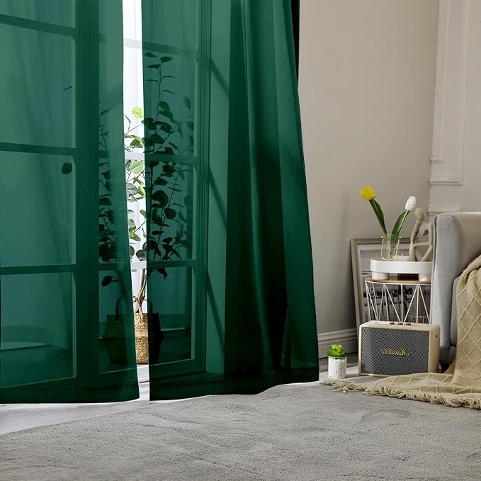 Hunter Green Sheer Curtains 78 Inches Long 2 Panels, Airy Voile Solid Curtains - Image 2