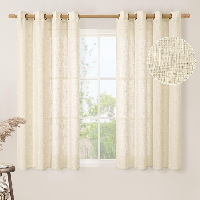 45 Inch Length Linen Curtains for Bedroom 2 Panels Set, 52 X 45 Inch | Beige by LAMIT