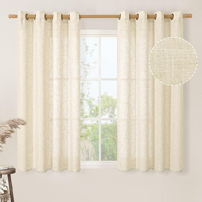 45 Inch Length Linen Curtains for Bedroom 2 Panels Set, 52 X 45 Inch | Beige by LAMIT