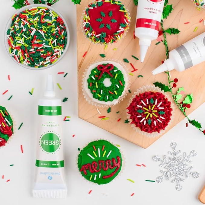 Sweets Indeed Frosting Kit plus Sprinkles Frosting Tubes nozzles 11.71 ounces Perfect for baking and cookie decoarting (Christmas)