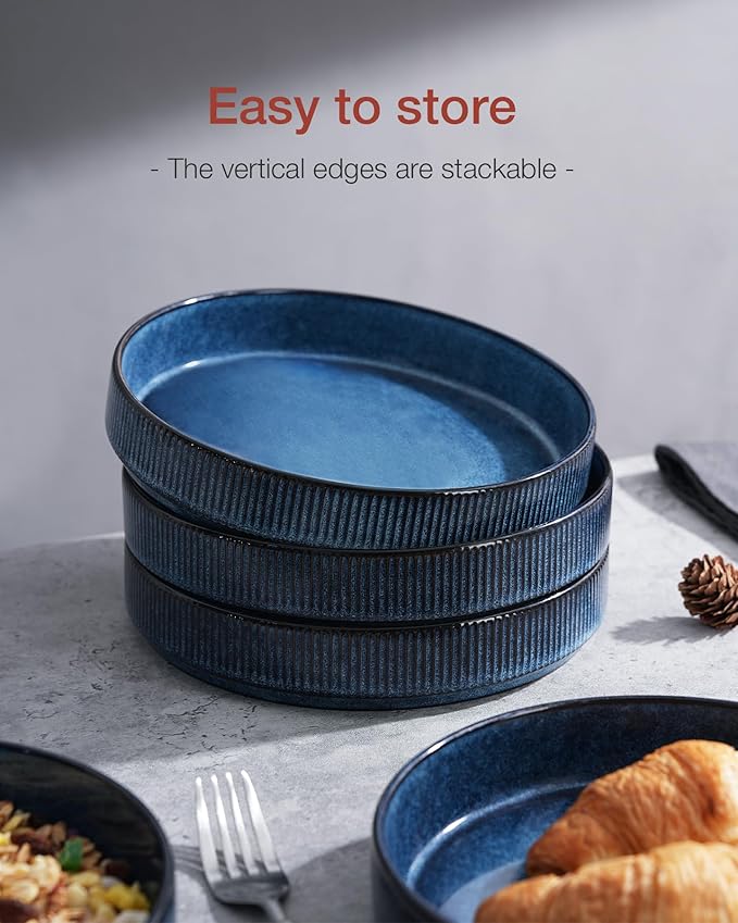 famiware Star 8.25" Pasta Bowls, Large Dinner Bowls Set of 4, Salad Bowl Plates, Shallow Bowls for Eating, Nebulas Blue