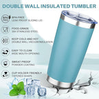 20oz Tumbler with Lid Double Wall Vacuum Insulated Travel Coffee Mug Stainless Steel Thermal Cup Powder Coated Sturdy Coffee Tumbler Bulk for Hot and Cold Beverage (Glacier blue,6)