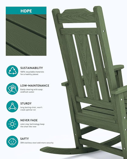 SERWALL Oversized Rocking Chair Outdoor, HDPE Outdoor Rocking Chair - Image 7