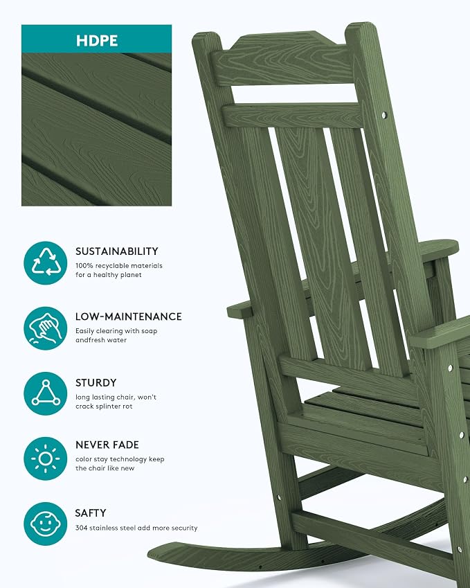 SERWALL Oversized Rocking Chair Set of 2 Outdoor, HDPE Outdoor Rocking Chair - Image 7