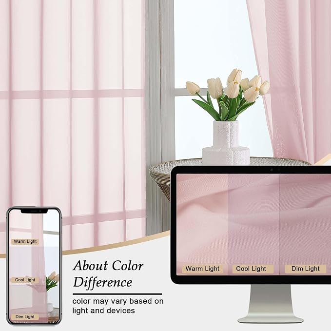 Blush Sheer Curtains 84 Inches Long 2 Panels Set - Image 7