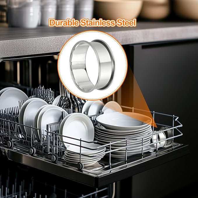 HARFINGTON 8pcs Crumpet Rings 2.36" Nonstick Round Cake Ring Stainless Steel Double Rolled English Pastry Rings for Kitchen Baking Crumpet Dessert, Silver