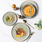 AmorArc Ceramic Dinner Plates Set of 6,10.5 Inch Handmade Reactive Glaze Stoneware Plates,Rustic Shape Dinnerware Dish Set for Kitchen,Microwave & Dishwasher Safe,Scratch Resistant-Reactive Color