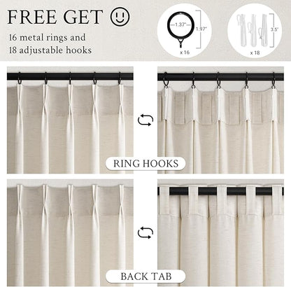 Topfinel 102 Inch Curtains 2 Panels Set, Two Packs Pinch Pleat Back Tab Linen - Image 6