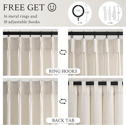96 Inches Long Pinch Pleated Semi Sheer Curtains, Birch Linen Blended Light - Image 6