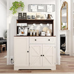 Wnutress Farmhouse Coffee Bar Cabinet with Drawer, 39" Kitchen Hutch Sideboard Buffet Cabinet with Charging Station and Adjustable Shelves, Coffee Bar Storage Table for Living Room, Antique White