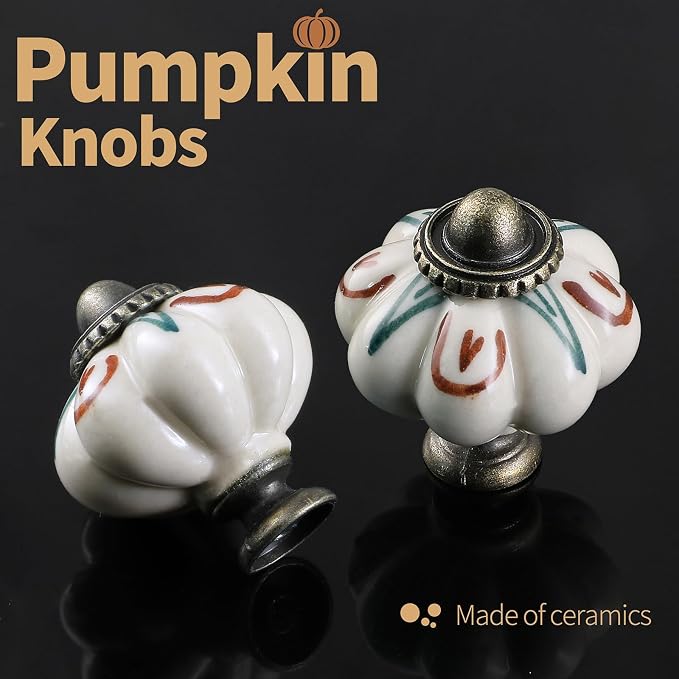 Ivory Pumpkin Knobs 2 Pack Ceramic Cabinet Knobs Vintage Drawer Pulls - Image 5