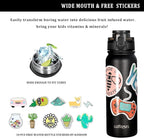 GOPPUS 20oz Insulated Stainless Steel Water Bottle with Straw Lid Reusable Leakproof Water Flask, Keeps Hot and Cold Sports Canteen Water Bottles for Kids Men Women Gym （Black 1 Lid）