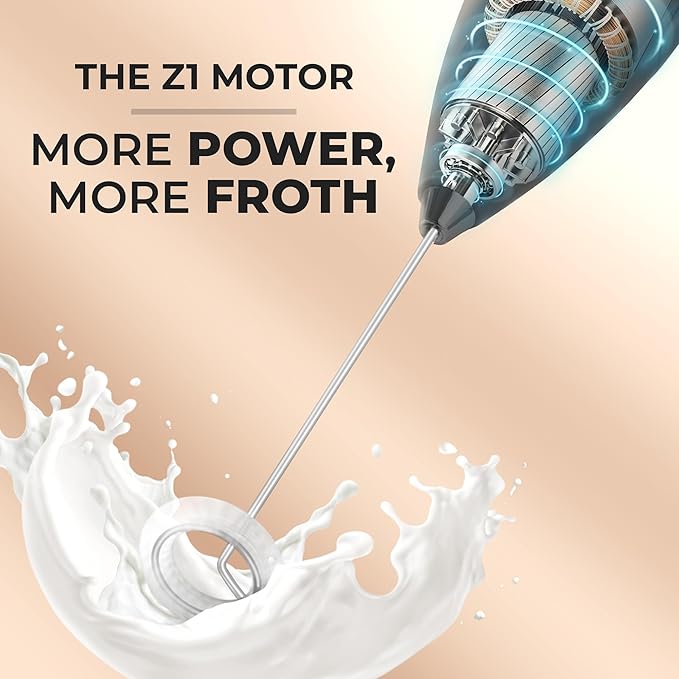 Zulay Kitchen Powerful Milk Frother Wand With 4 AA Duracell Batteries - Ultra Fast Handheld Drink Mixer - Electric Whisk Foam Maker for Coffee, Lattes, Cappuccino, Matcha & Creamer -