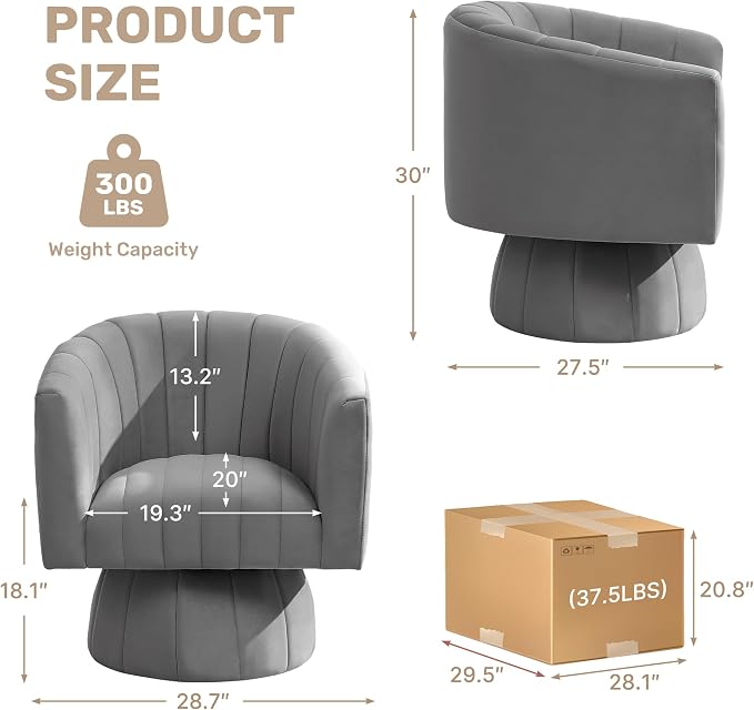 Swivel Accent Barrel Chair Set of 2, Cute Comfy Small Round 360° Arm Chair - Image 2