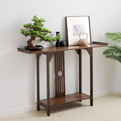 Gdrasuya10 40 inch Walnut Bamboo Console Sofa Table, Vintage Sofa Table Narrow - Image 3