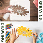 15PCS Large Flower Stencils for Wood Fence 12 x 12 Inch Sunflower Stencil with Brushes Reusable Floral Wall Stencil Sunflower Stencils for Painting on Walls Furniture Garden Fabrics