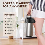 Coffee Carafe for Keeping Hot - 64OZ / 1.9L Airpot Coffee Dispenser with Pump - Large Coffee Thermos for Hot Drinks Tea Liquid - Insulated Stainless Steel Hot Water Beverage Dispenser Urn for Parties