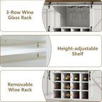 55 Inch Farmhouse Coffee Bar Cabinet with 3-Tier Storage, Kitchen Hutch with 12 Wine Racks & 3 Glass Holders, Coffee Bar with 6 Hooks, Wine Bar Cabinet for Dining Living Room, White