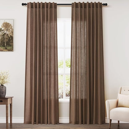 Caramel Brown Linen Curtains 84 Inches Long by Nanspring