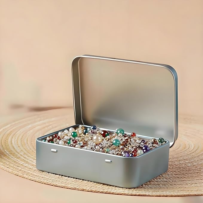 Small Metal Box With Lid-Cookie Tins Metal Tins With Lids Lens Wipes Storage Container Mini Portable Box,Empty Hinged Tin,For Organize Mint Candy Jar,Sewing Tools,DIY Gift Boxes(6 Pcs Silvery)