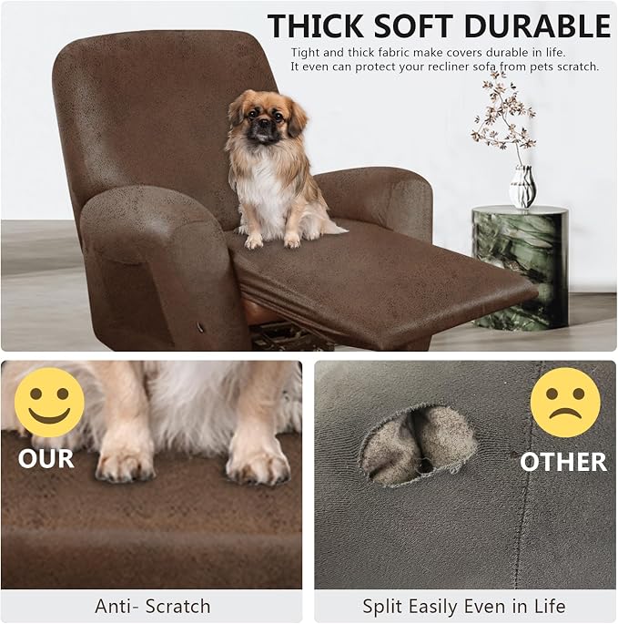 ANARACHON Leather Look Oversize Recliner Chair Covers, Thick 4 Pieces Recliner - Image 2