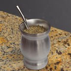 Beruth Bombilla Yerba Mate Gourd, 8oz Stainless Steel Tea Cup Set with Lid, Two Straws and Cleaning Brushes, Double Walled Coffee Mug Heat Insulation Anti Scalding （Bright Silver）