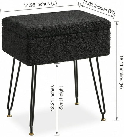 Vanity Stool Chair, Faux Teddy Fur Ottoman Foot Stool - Image 2
