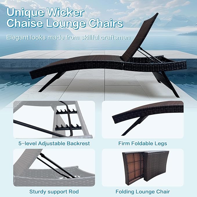 Folding Patio Chaise Lounge, Foldable Long Reclining Patio Seating Chairs - Image 6