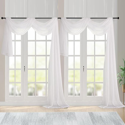 Chyhomenyc Extra Long Ivory Sheer Curtains 144 inch 2 Panels, Translucent by Chyhomenyc