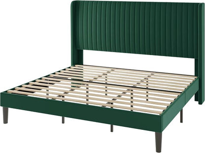 Allewie King Size Bed Frame/Velvet Upholstered Platform Bed/Vertical Channel - Image 9
