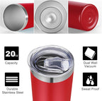 VEGOND 20 oz Stainless Steel Skinny Tumbler with Lids and Straws, 20oz Double Wall Insulated Slim Tumbler Cup for Cold Hot Drinks, Red 1 Pack