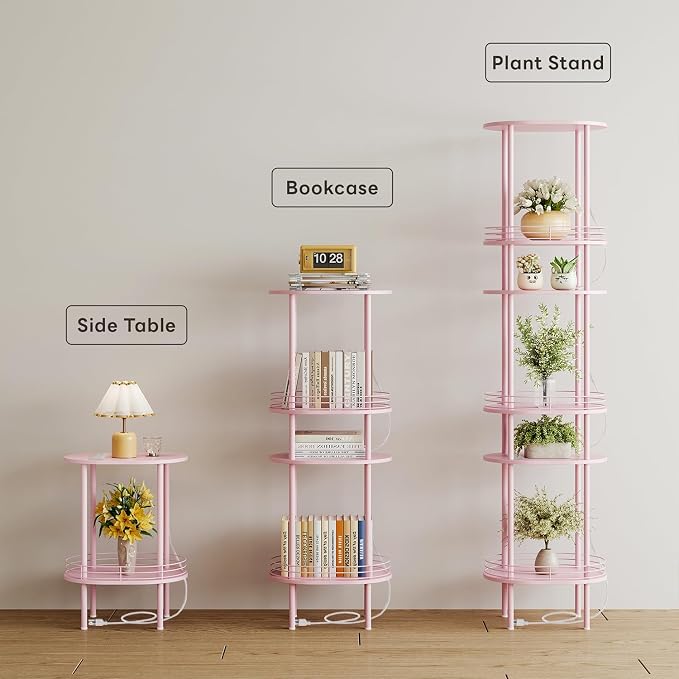 DGSANDGO Pink Side Table with Charging Station, Side Tables Living Room - Image 5