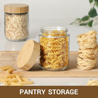 NETANY 6-pack 16oz Glass jars with Airtight Lids, Overnight Oats Containers with Bamboo Lids, Wide mouth Mason Salad jars, Glass Food Storage Containers for Snacks Yogurt Spice Sugar