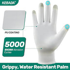 Kebada W1 Work Gloves for Men and Women, PU Coated Safety Gloves with Grip, Touchscreen, Ideal for Warehouse Package Handling, Construction, Gardening, White X-Large