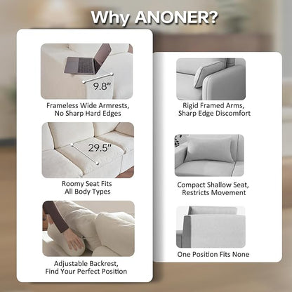 ANONER 78" Loveseat Sofa, Deep Seats, Cloud Sectional Couches - Image 8