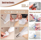 14-Piece Reusable Piping Bags and Tips Set- Cotton Baking Kit with Coupler, Stainless Steel Nozzles,Silicone Cable Ties& Cleaner for Cakes/Cupcakes/Cookies Decorating