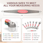 15-Piece Stainless Steel Measuring Cups and Spoons Set, Strong Magnetic Nesting Design 7 Cups 7 Spoons with Leveler, Double Measurement Markings for Dry & Liquid Ingredients, Pink & Colorful