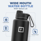 IRON °FLASK Camping & Hiking Hydration Flask with 3 Lids - Stainless Steel, Double Walled & Vacuum Insulated Water Bottle - Leak Proof & BPA Free (Midnight Black, Spout - 40 oz)