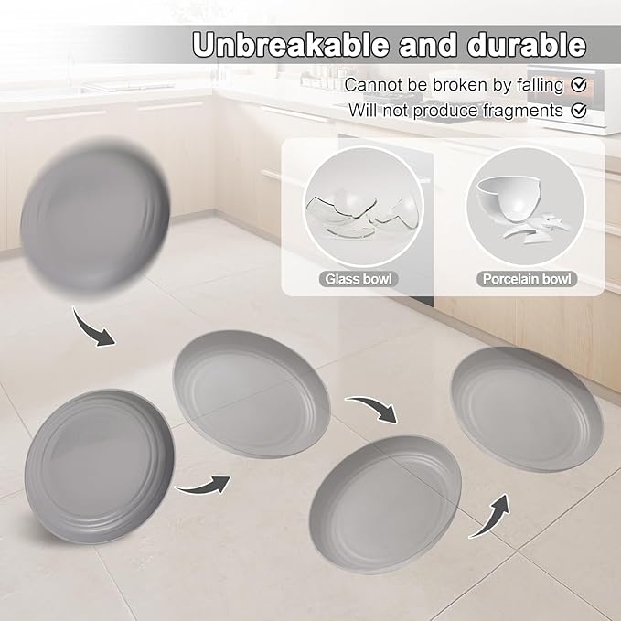 12 Pcs Unbreakable Deep Dessert Plates Set, 8 inch Reusable Plastic Wheat Straw Plates, Microwave and Dishwasher Safe Plate for Kitchen, Lightweight Plate for Dessert, BPA Free, 4 Colors