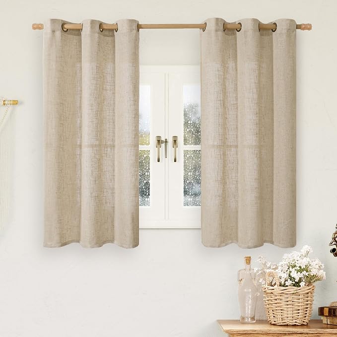 54 Inch Brown Linen Curtains for Small Windows 2 Panels Set, Light Filtering by LAMIT