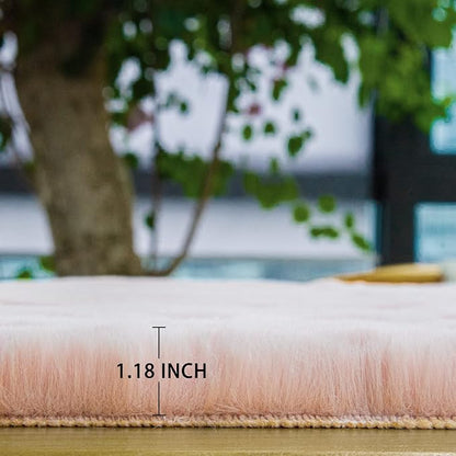 ORINOVA Pink Boho Round Rugs 8ft Large Fluffy Machine Washable Fuzzy Fur Area - Image 7