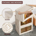 19Gal Collapsible Storage Bins with Lids & Wheels - 4 Pack Stackable with Doors, Heavy-Duty Plastic Cabinet for Home/Office, Milk White