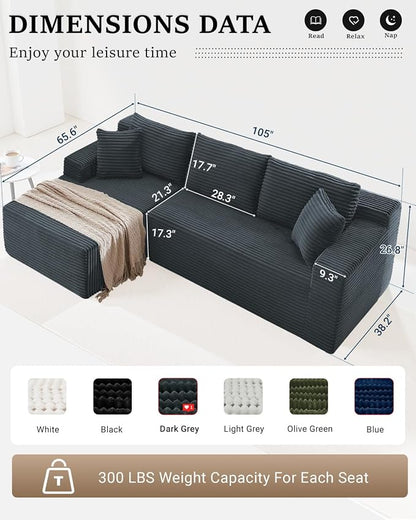 105 Inch Cloud Sectional Couch, Modern Modular Sectional Sofa - Image 2