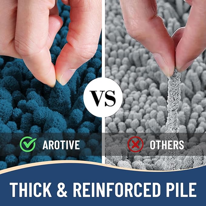 Arotive Luxury Chenille Bathroom Rug Mat, Extra Soft Thick Absorbent Shaggy Bath Rugs, Non-Slip Machine Wash Dry, Plush Bath Mats for Bathroom, Shower and Tub, 60x24, Peacock Blue