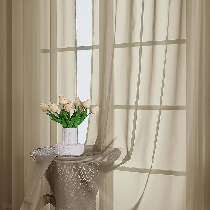 Sheer Curtains 84 Inches Long 2 Panels Set, Sheer Taupe Curtains - Image 6