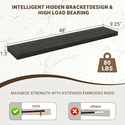 Acovy 48 Inch Floating Shelves, Wooden Shelves - Image 3