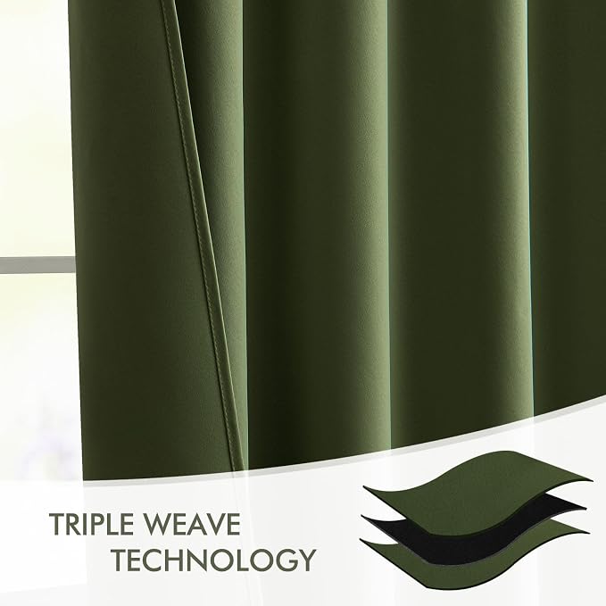 MIULEE Olive Green Back Tab Blackout Curtains 52x108 Inch Long 2 Panels Set | - Image 7